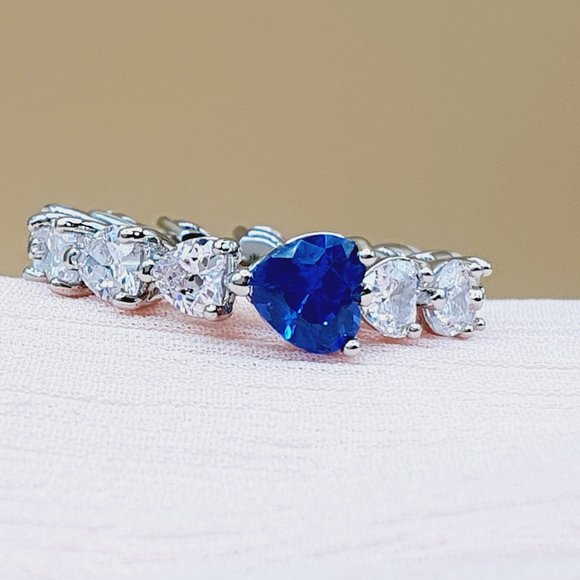 Sweet Crystal Clear CZ Lovely Blue Diamonds Heart Rings for Women, INDN8415 - Picture 3 of 10